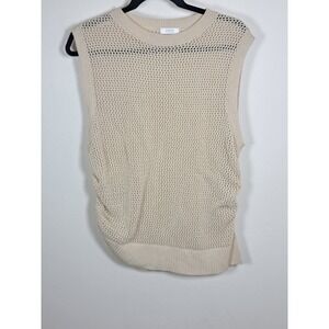 LOWRYS FARM Sweater Medium‎ Ivory Open Knit Sleeveless Ruched Sides Japanese